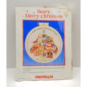 Dimensions Beary Merry Christmas Crewel Kit Teddy Bears Personalize Sealed 1986